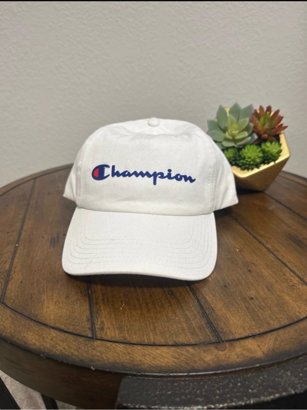 Champion White Baseball Cap with Blue & Red Logo